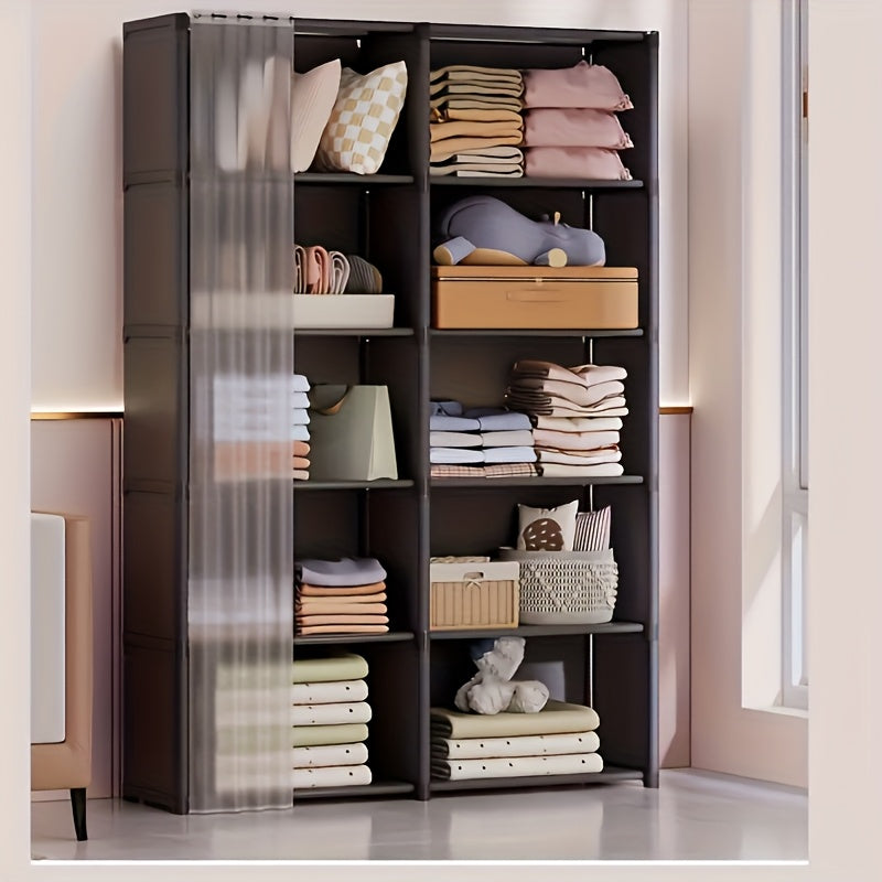 6-Tier Steel Storage Organizer with Transparent Doors - Easy Assembly, Multi-Row Bookshelf & Wardrobe for Home, Office, Classroom, Dorm