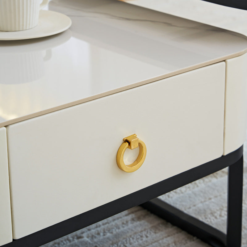 Table Basse en Marbre Moderne Ensemble de 2 Tables d'Accueil pour Salon Tables d'Accueil Empilables pour Salon Chambre à Coucher Table d'Accent pour Thé avec Cadre Métallique Robuste et Montage Facile Noir