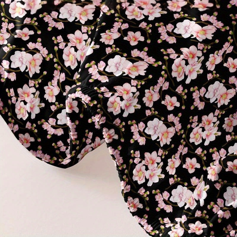 Soft Brushed Fitted Sheet with Modern Floral Peach Blossom Design - Deep Pocket, Machine Washable, Perfect for Bedroom and Guest Room (Pillowcase Not Included)