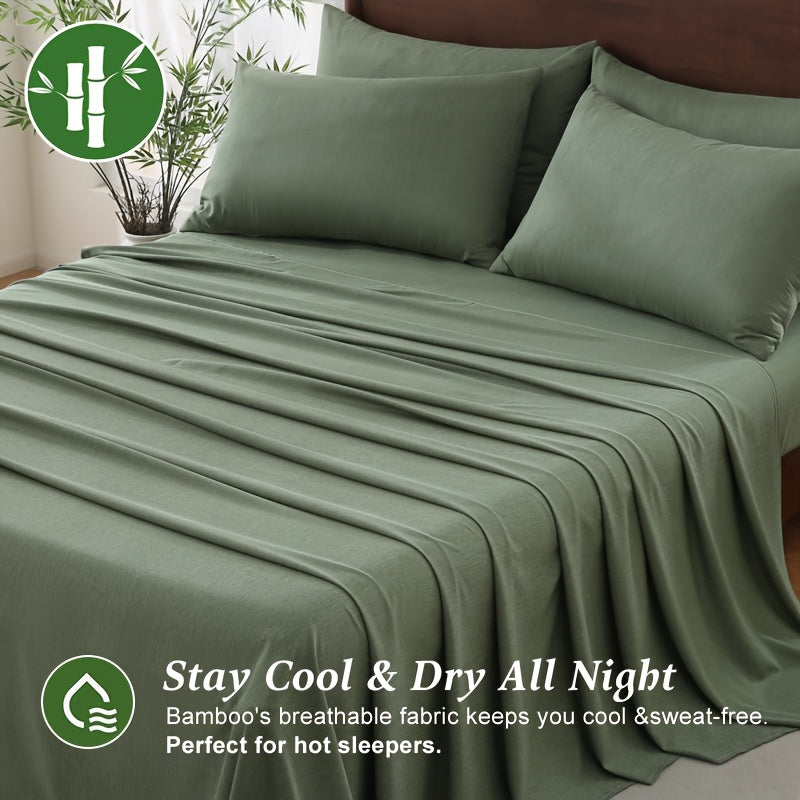 1pc Soft & Breathable Summer Bamboo Fiber Bed Sheet - 30% Bamboo, Cooling & Moisture-Wicking, Machine Washable, Lightweight Single-Ply Design for Hot Sleepers, All Light Beige Types, Hot Sleeper Bedding