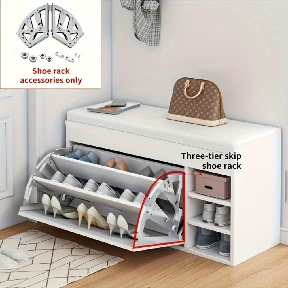 Space-Saving 3-Tier Under-Shoe Cabinet with Flip Chain - Durable Metal Organizer for Home, Bedroom, or Hallway - Polished Finish, Increased Cabinet Capacity with Practical Storage Rack, Shoe Storage Organizer