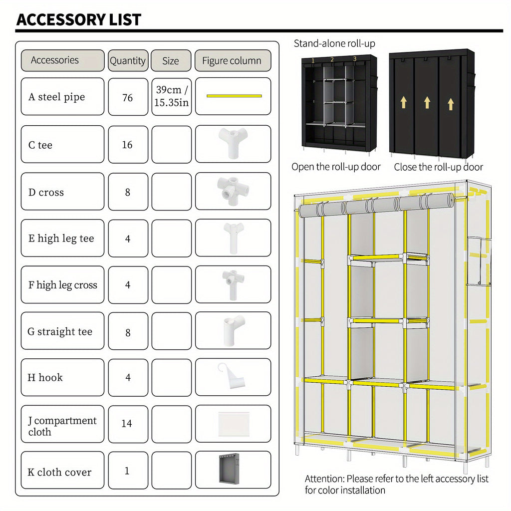 Large Capacity Clothes Storage Wardrobe - Easy Assembly, Dustproof With Rolling Curtain, Portable Design For Home & Dorms, Portable Closets
