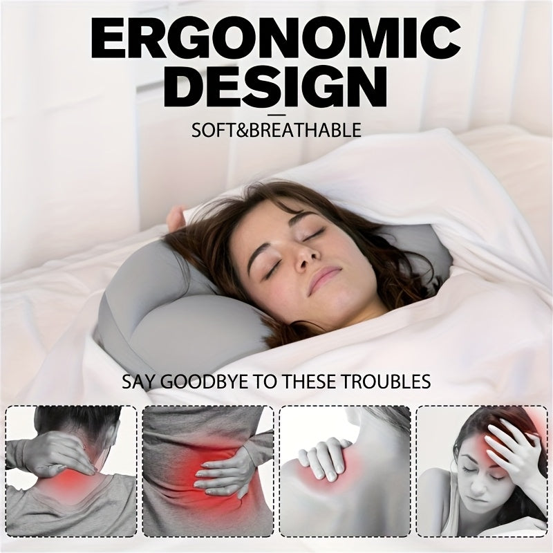 1pièce Oreiller de sommeil ergonomique 3D en forme d'œuf - Polyester fibre de fermeté moyenne, soutien de cou portable pour les dormeurs sur le côté et sur le dos, rembouré en mousse, facile à entretenir, coussin de voyage léger