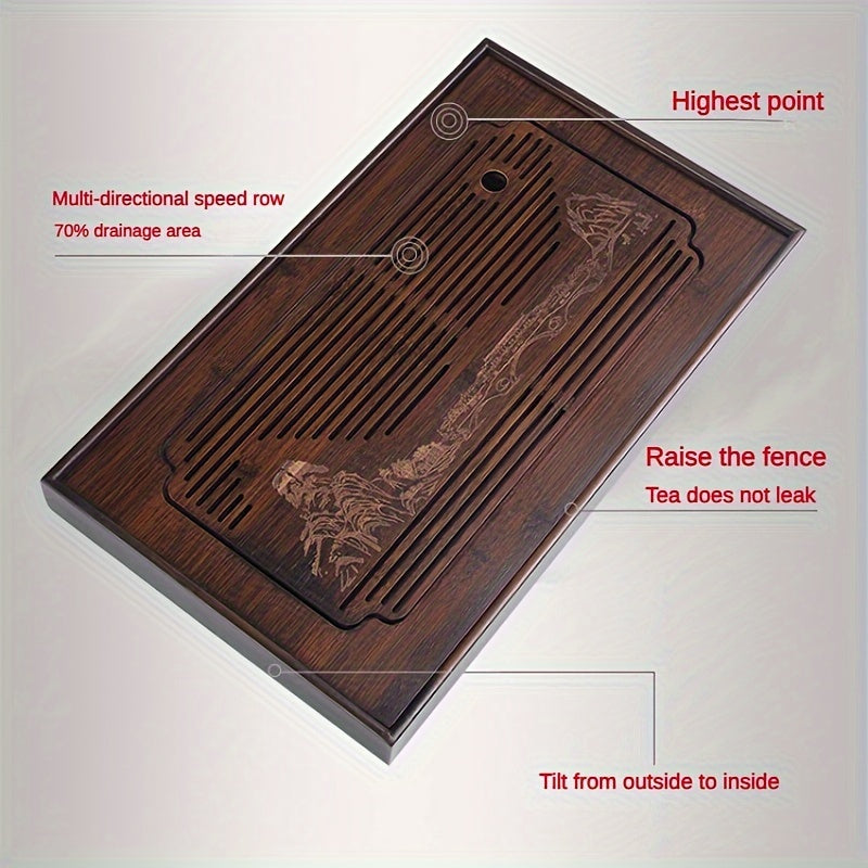 1pc Plateau à Thé en Bambou Exquis et Atmosphérique, Table à Thé à Double Usage Simple pour la Maison, Ensemble de Thé Kung Fu Petite Table à Infusion Sèche, Convient pour Salle de Thé, Bureau, Extérieur, Usage Domestique, Thé Kung Fu