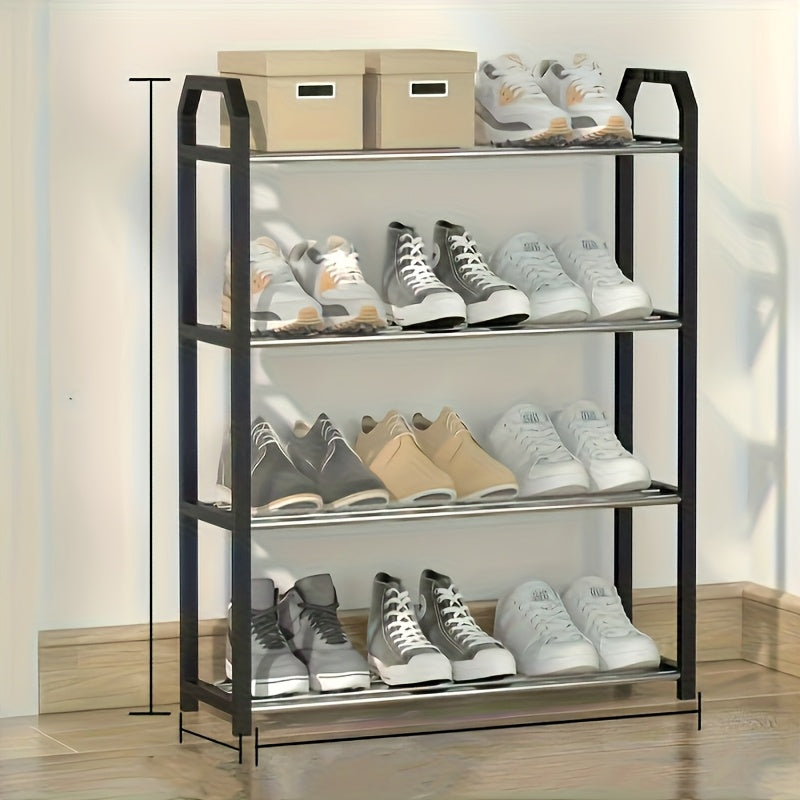 Space-Saving 4-Tier Shoe Organizer - Durable Metal and Plastic Dustproof Shoe Rack for Entryway, Bedroom, Living Room, Dorm