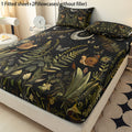 Botanical Mushroom Forest Pattern Digital Print Polyester Sheet Set - Breathable All-Season 3 Pieces Fitted Sheet and Pillowcase Set, Soft Comfort Bedroom Decor, Ideal Gift for Family and Friends